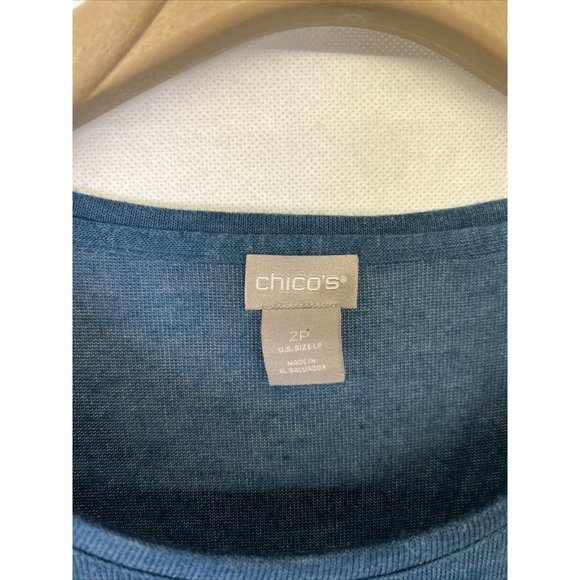 Chico's Petite 3/4-Sleeve Side-Slit Tunic LP 2P Plus Sz 2 Blue Knit tee blouse - Picture 2 of 3